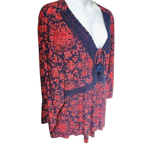 TORRID NEW Babydoll Gauze Crochet Trim Floral Lace-Up Top 4X - Picture 9 of 16